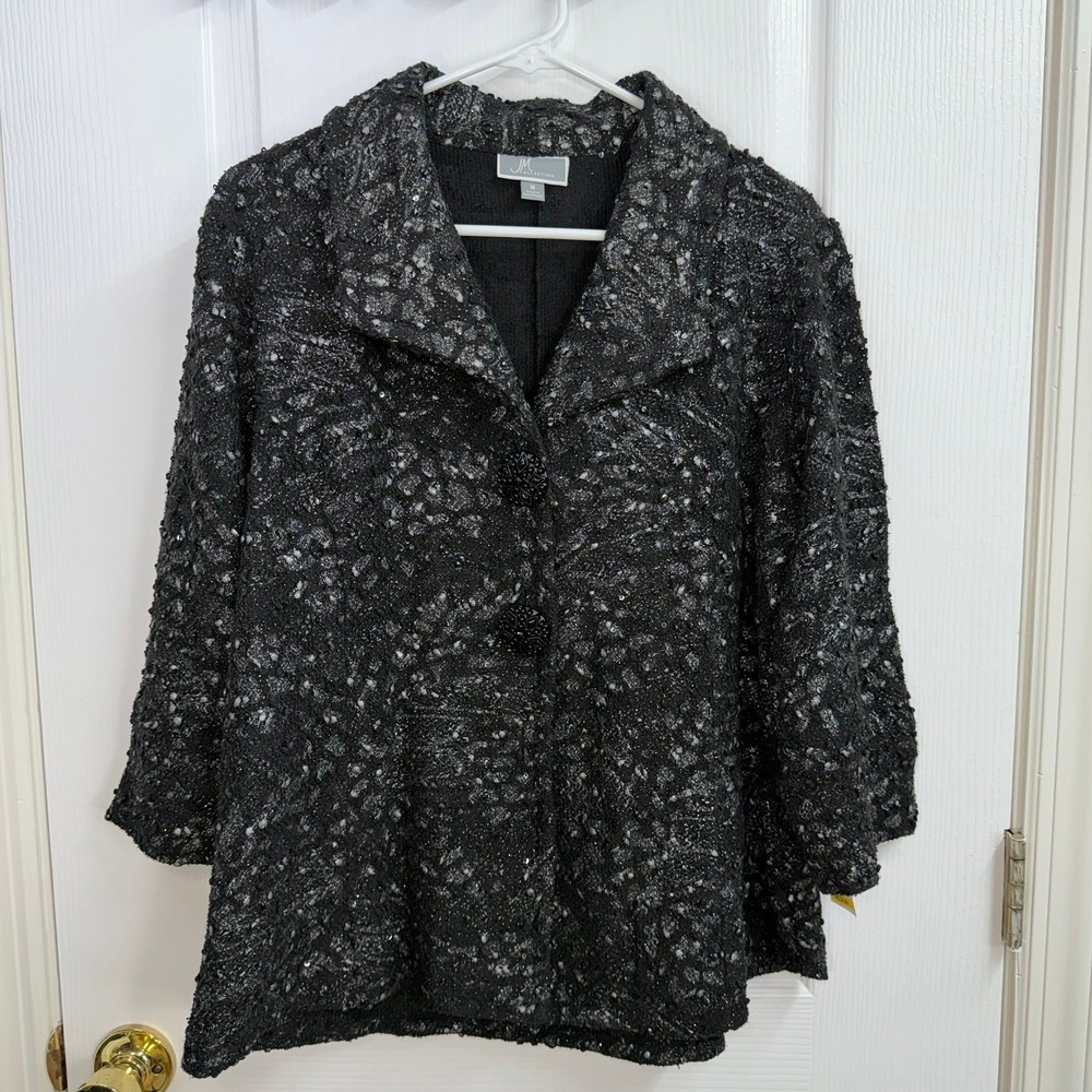 NEW JM Collection black copper‎ touch foil collared cropped sleeve blazer jacket